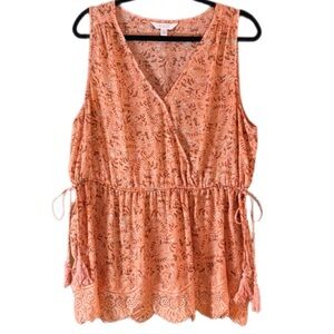 Lauren Conrad Floral Sleeveless Drawstring Peplum Top XL NWOT